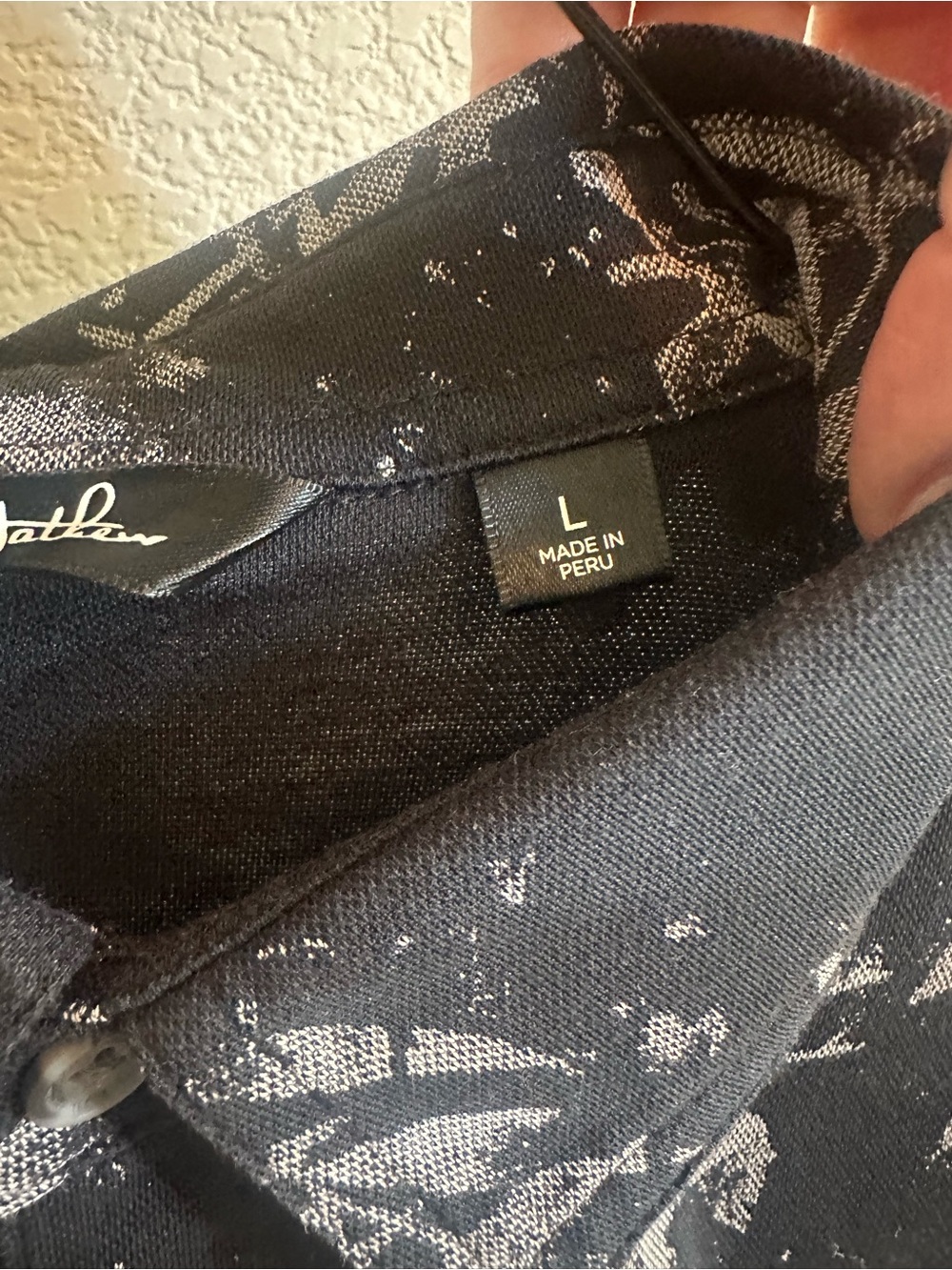Travis Mathew Black Polo with Light Gray Botanical Print - Picture 3 of 4
